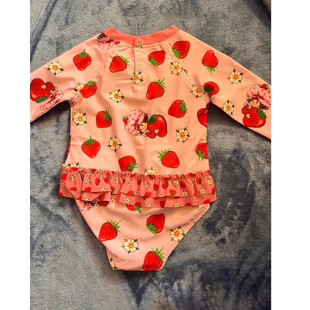 Strawberry Shortcake Baby Girl Long Sleeve Rash Guard Swimsuit UPF 50+‎ Pink 12M